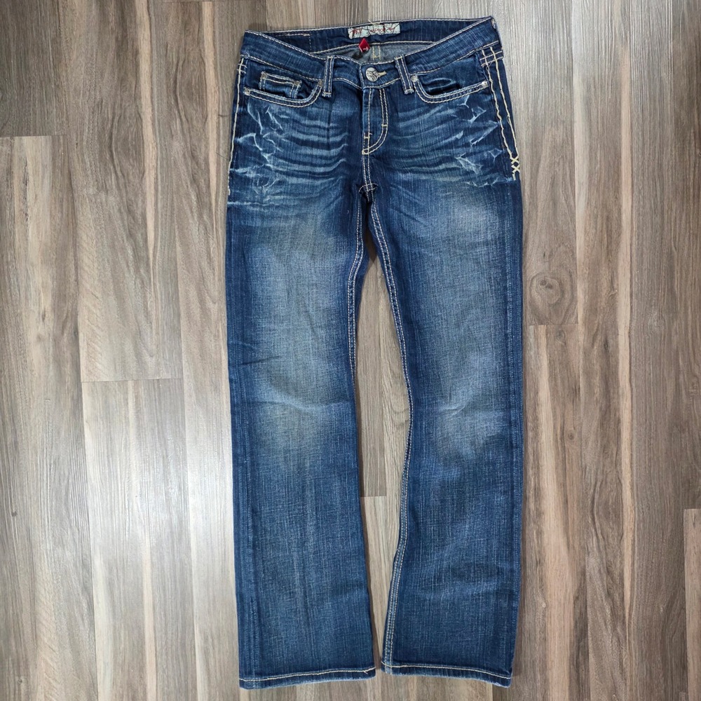 BKE Madison‎ Bootcut Jeans Dark Wash Embroidered Flap Pocket 28x31.5 SKU 1308